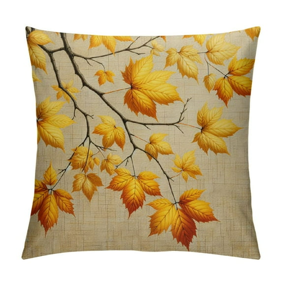 QZHH Hello Autumn Harvest Throw Pillow Covers Vintage Golden Fall Maple Leaves Cushion Case Thanksgiving Halloween Decorations (Fall Leaves)