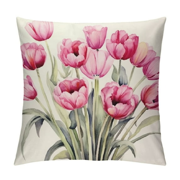 COMIO Hello Love Pink Tulips Bicycle Throw Pillow Covers, Flowers Spring Mother's Day Cushion Case for Sofa Couch