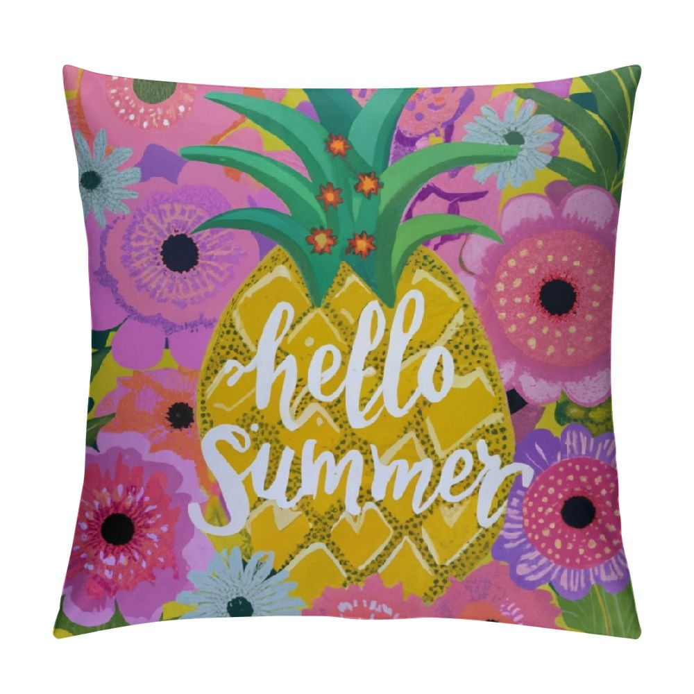 COMIO Hello Summer Pineapple Decorative Throw Pillow Cover, Pineapple