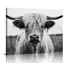 COMIO  Highland Cow Canvas Wall Art Black and White Animal Wall Art Cow Wall Art Canvas Prints for Living Room Bedroom Office Wall Decor Home Decor
