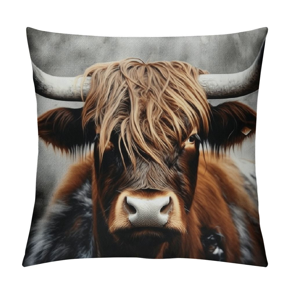 COMIO Highland Cow Pillow Cover Wild Animal Cow Skin Pattern Square Cushion Cover for Kids Teens Adults Rustic Farmhouse Style Pillow Case for Room Decor Couch Sofa Walmart