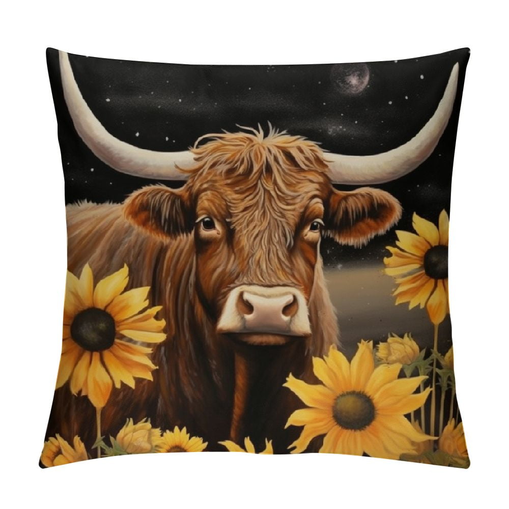 COMIO Highland Cow Sunflowers Pillow Covers Cow Throw Pillows Cover for