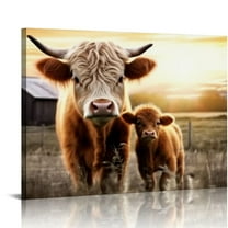 COMIO Highland Cow Wall Art Canvas Farmhouse Wall Decor Cow Prints Poster Animal Picture for Living Bedroom Bathroom Decor