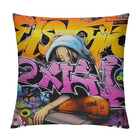 COMIO Hippie Graffiti Style Throw Pillow Covers Hip Hop Decor Cushion Covers for for Couch Sofa Graffiti Graphic Street Culture Grunge Art Decorative Pillowcases Outdoor Pillows Covers