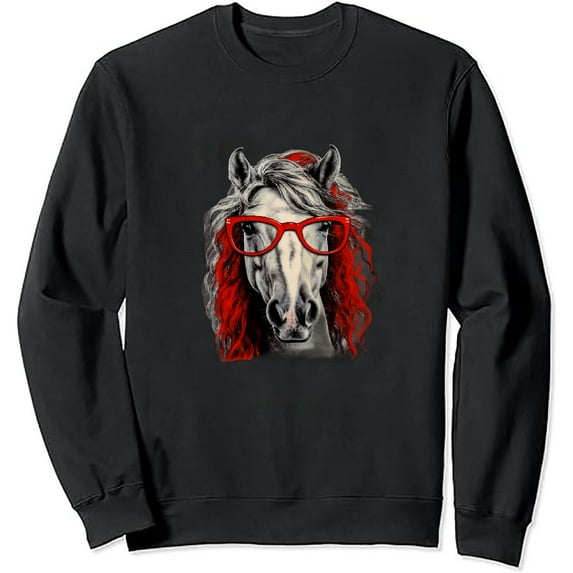 COMIO Hipster Horse Red Glasses Nerd Gift Farm Animal Sweatshirt Long Sleeve T-Shirt