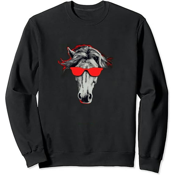 COMIO Hipster Horse Red Glasses Nerd Gift Farm Animal Sweatshirt
