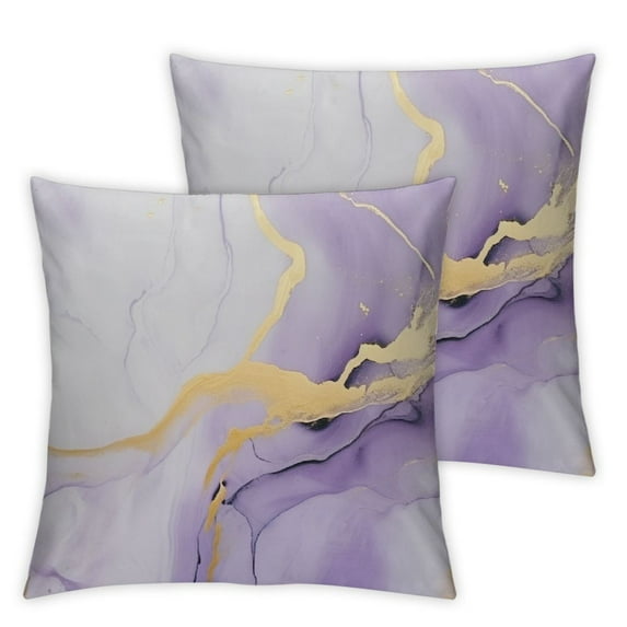 COMIO Home Decor 2-Piece Short Plush Pillowcase (Universal 1) Lavender Purple Marble Texture Gold Stripes White