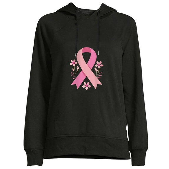 COMIO Hopeful Ribbon Shirt Hoodie for Women Pink Ribbon Daisies of Hope Black
