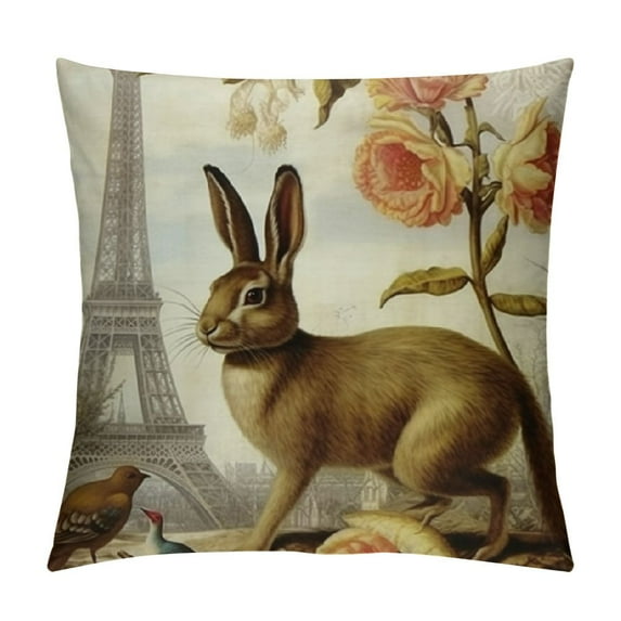 COMIO Hopyeer Rustic Vintage Animals Throw Pillow Covers Decorative Cute Rabbits Dragonflies Robin Birds Butterfly Classical Pairs Garden Flowers Pillow Cushion Cover (VA-Animals)