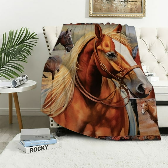 COMIO Horse Blanket,Horse Gifts for Girls Throw Blanket,Horse Gifts for Women Blanket,Gifts for Horse Lovers, Super Soft Cozy Horse Themed Gifts for Men Blanket,Sofa Couch Beds Horse Decor