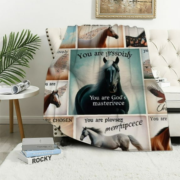COMIO Horse Blanket Motivational Horse Throw Blanket Christian Horse Soft Warm Blanket Lightweight God Say You are Blankets Flannel Blankets for Sofa Couch Bed Travel Gift for Adults