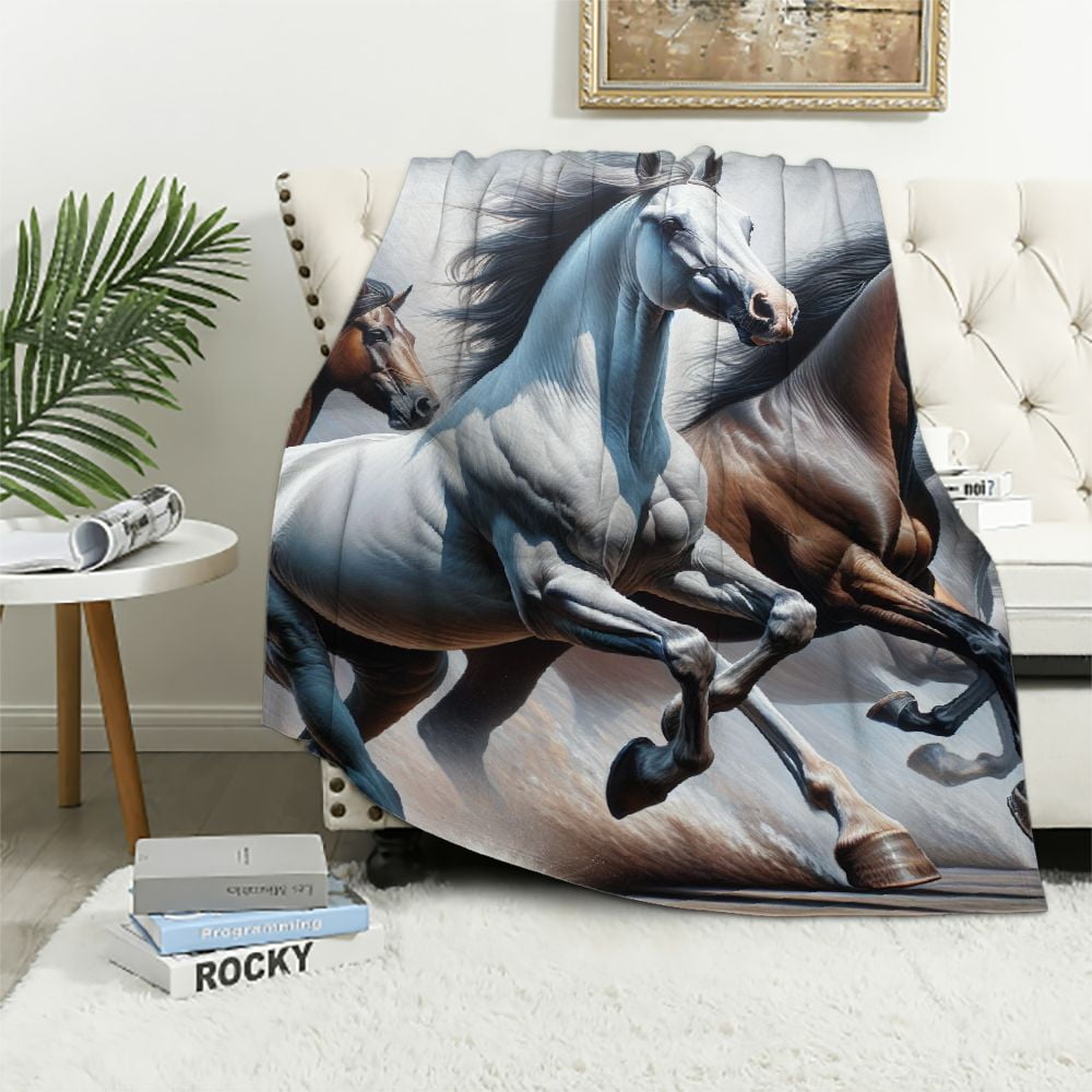 COMIO Horse Blanket for Women Galloping Running Wild Horses Print