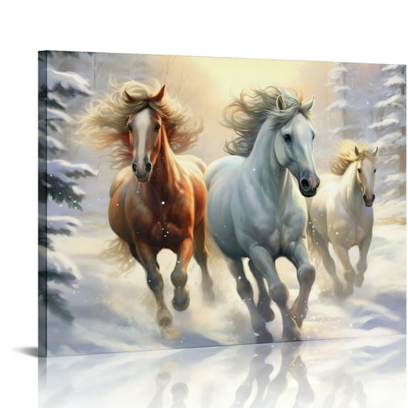 COMIO Horse Drawn Sleigh Canvas Print Snowy Winter Scene Light Up Wall Art with Cardinals, Horse Prints Canvas, christmas wall art, Animal wall art, Canvas Print, Print