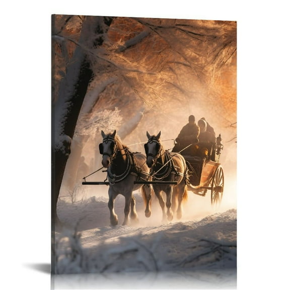 COMIO Horse Drawn Sleigh Canvas Print Snowy Winter Scene Light Up Wall Art with Cardinals, Horse Prints Canvas, christmas wall art, Animal wall art, Wall