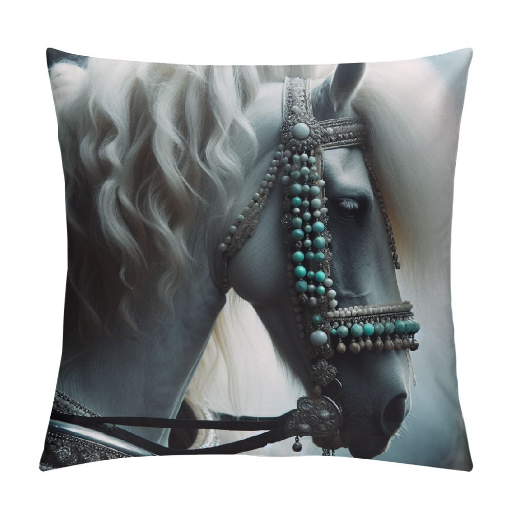Elegant White Horse Quilted Pillow Case GFTOTP8504