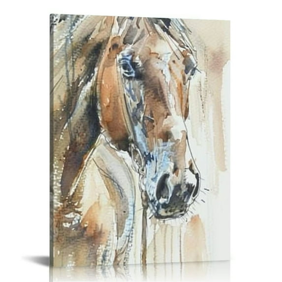 COMIO Horse Portrait Orange Brown Animal Watercolor Painting Canvas Wall Art Design