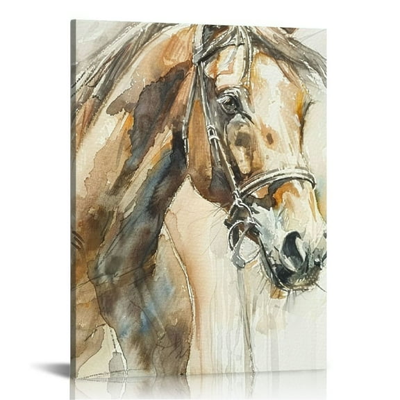 COMIO  Horse Portrait Orange Brown Animal Watercolor Painting Canvas Wall Art
