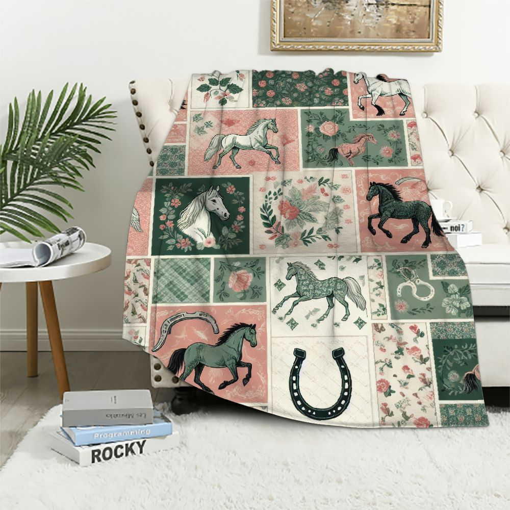 Equestrian Floral Pattern Print Blanket