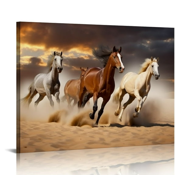 COMIO  Horse Wall Art,Equine Themed Animals Galloping In The Sand Running Horses Pattern,Horse Painting Horse Pictures Wall Decor,Canvas Wall Art For Living Room Decor