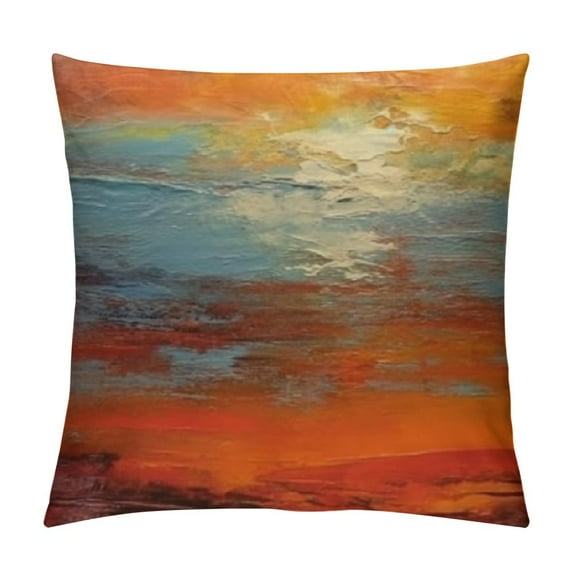 COMIO Hot Abstract Orange Blue Sunset Beach Scene Hidden Zipper Home Decorative Rectangle Throw Pillow Cover Cushion Case Lumbar One Side Design Printed Pillowcase