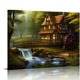 thumbnail image 1 of COMIO  Houses Bridges Watermill Stream Wall Art Canvas Prints Poster For Home Office Decorations, 1 of 4
