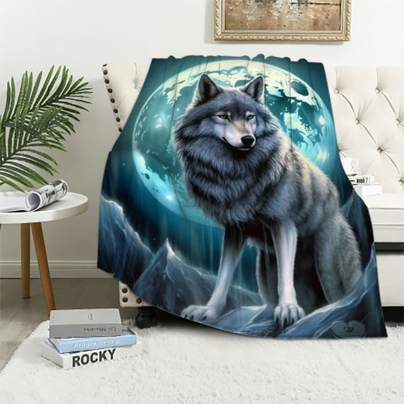 COMIO Howling Wolf Blanket for Bed Moon Throw Blanket for Women, Men and Kids Super Soft Plush Wolf Blanket Throw Throw Plush Blanket Wolf Gifts