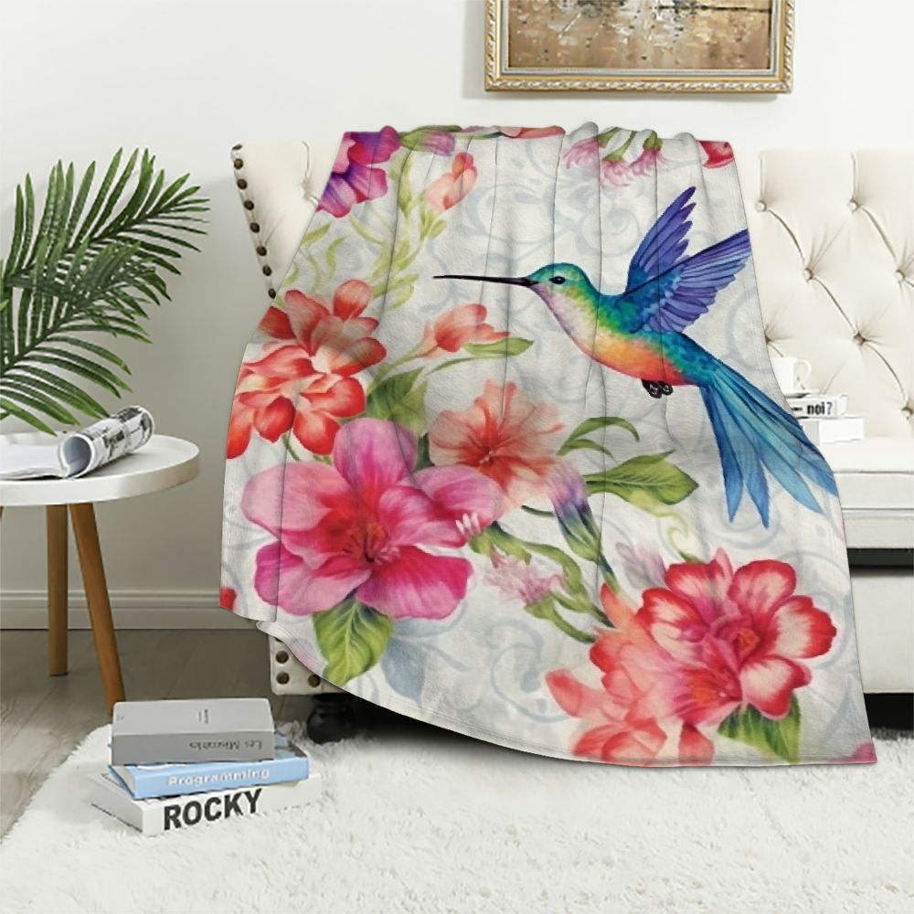 COMIO Hummingbird Floral Bird Blanket Gifts - Colorful Flowers Spring ...