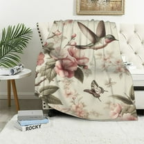 COMIO Hummingbird Floral Blanket Gifts for Women Soft Warm Lightweight Cozy Pink Spring Flower and Birds Throw Blankets for Bed Living Room Sofa Couch Birthday Valentines Day Decor