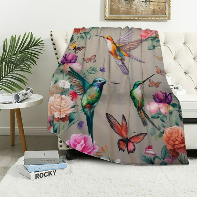 COMIO Hummingbird Throw Blanket Butterfly Hummingbirds Theme Blanket for Women Girls Hummingbird Gifts for Bird Lovers Bird Flower Blanket for Couch Bed Outdoor Walmart