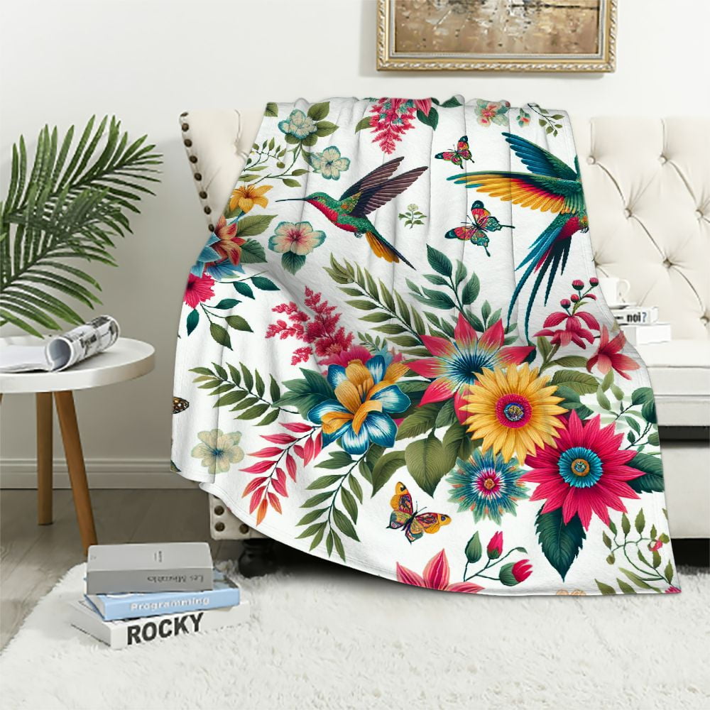 COMIO Hummingbird Throw Blanket Floral Flower Throw Blanket Spring