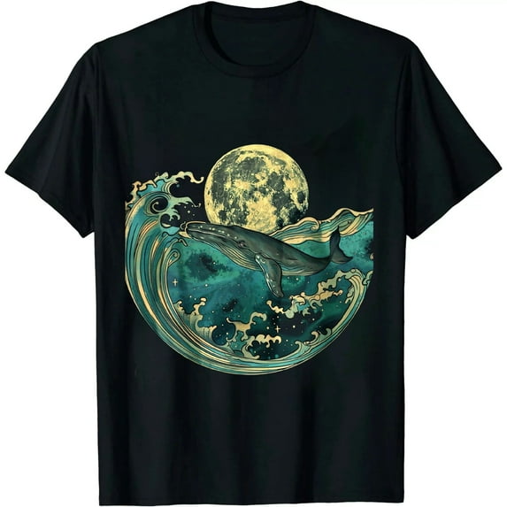 COMIO Humpback Whale Marine Life Ocean Nature Sea Blue Waves Moon T-Shirt