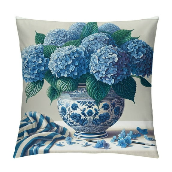COMIO Hydrangea Floral Throw Pillow Covers vase Striped Flower Classic Elegant Vintage Rose Farmhouse Blue Soft for Women Living Room Decor Bedroom Dorm Sofa Cushion Pillowcases