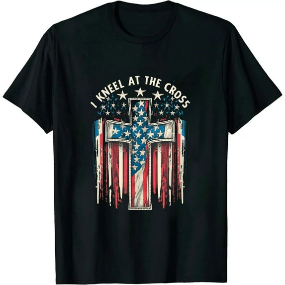 COMIO I Kneel at the Cross and Stand at the Flag Men Women Short Sleeve T-Shirt