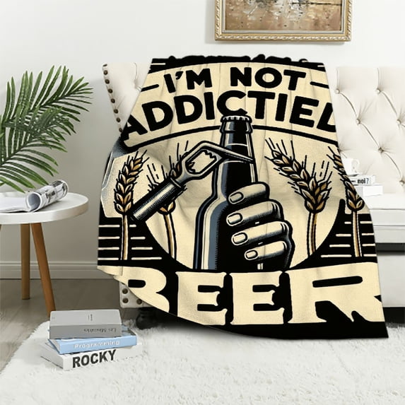 COMIO I'm Not Addicted to Beer Soft Throw Blanket, Beer Drinking Luxury Blanket (Blanket - Black)