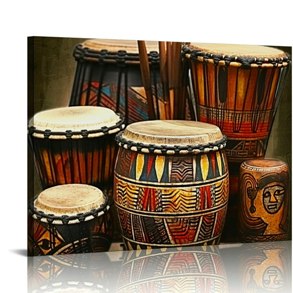 COMIO Indian Wall Art Vintage Brown Painting Ethnic Ancient Artwork Traditional Drum Picture Prints African Canvas Print for Home Office Living Room Bedroom Decor Ready to Han