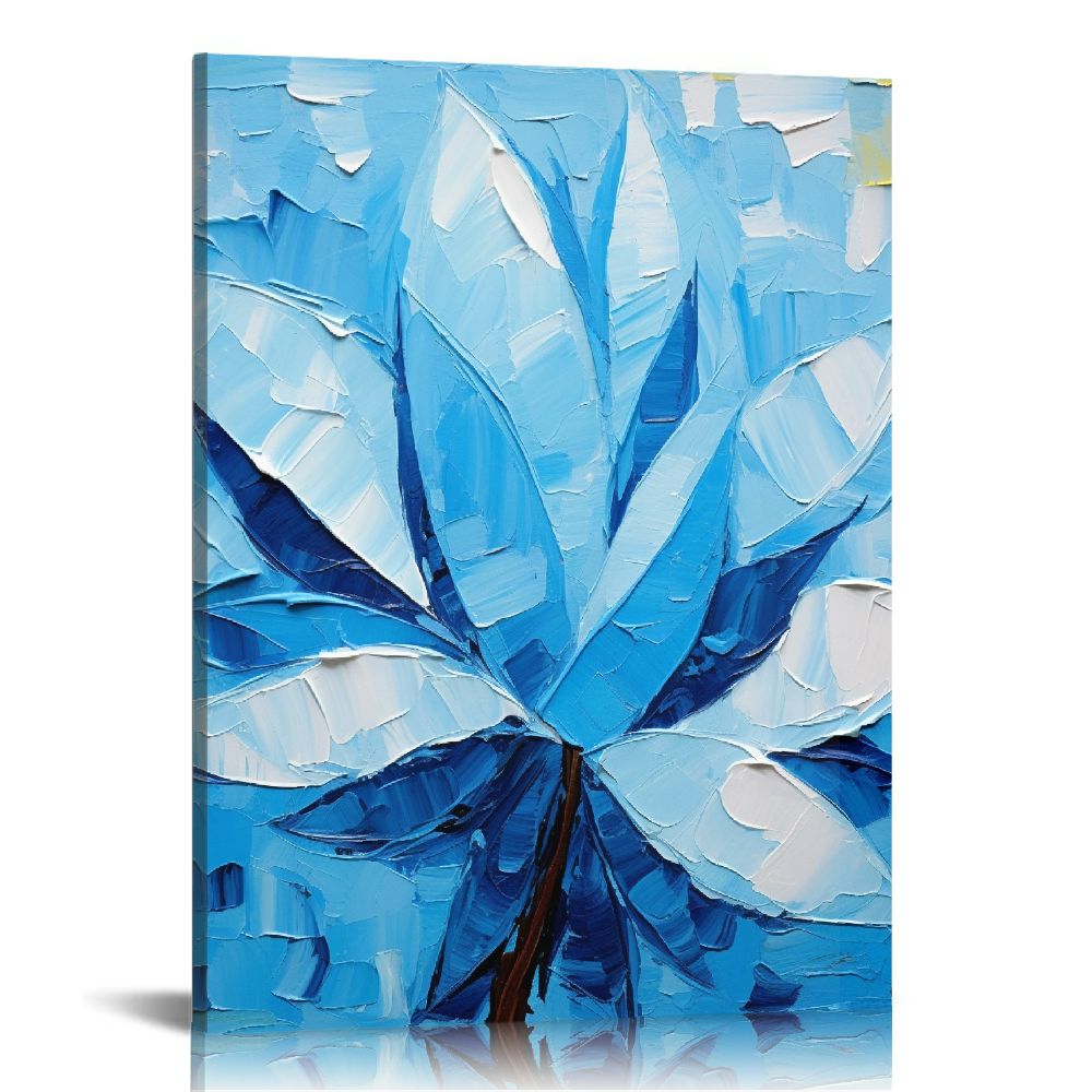 COMIO Indigo Blue Flower Wall Art for Living Room White Floral Canvas ...