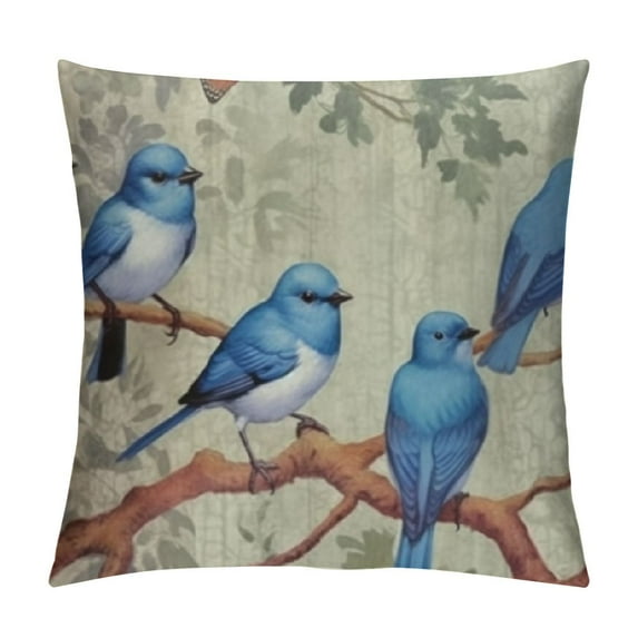COMIO  Ink Painting Watercolor Blue Birds Spring Summer Autumn Decorative Lumbar Throw Pillow Cover Case Bed Sofa Chair Home Decoration Rectangular