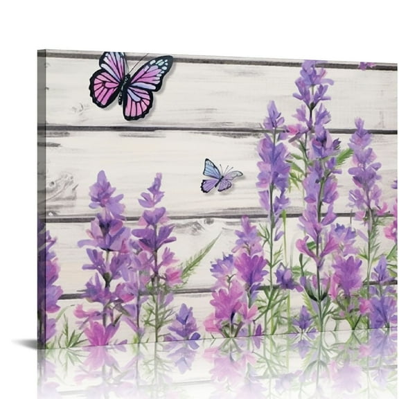 COMIO Inspirational Quotes and Purple Butterfly Canvas Wall Art Lavender Floral with Green Leaf Wall Art for Bathroom Living Room Bedroom Vintage Picture Wall Decor