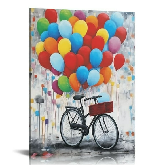 COMIO Inspirational Wall Art for Girls: "Never Stop Dreaming" Balloon Girl Riding Bicycle Painting Framed Motivational Poster Pitures Gifts for Women Office Teen Kids Bedroom Bathroom Decor