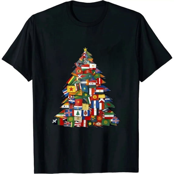 COMIO International Flags Nations Love World Peace Christmas Tree T-Shirt
