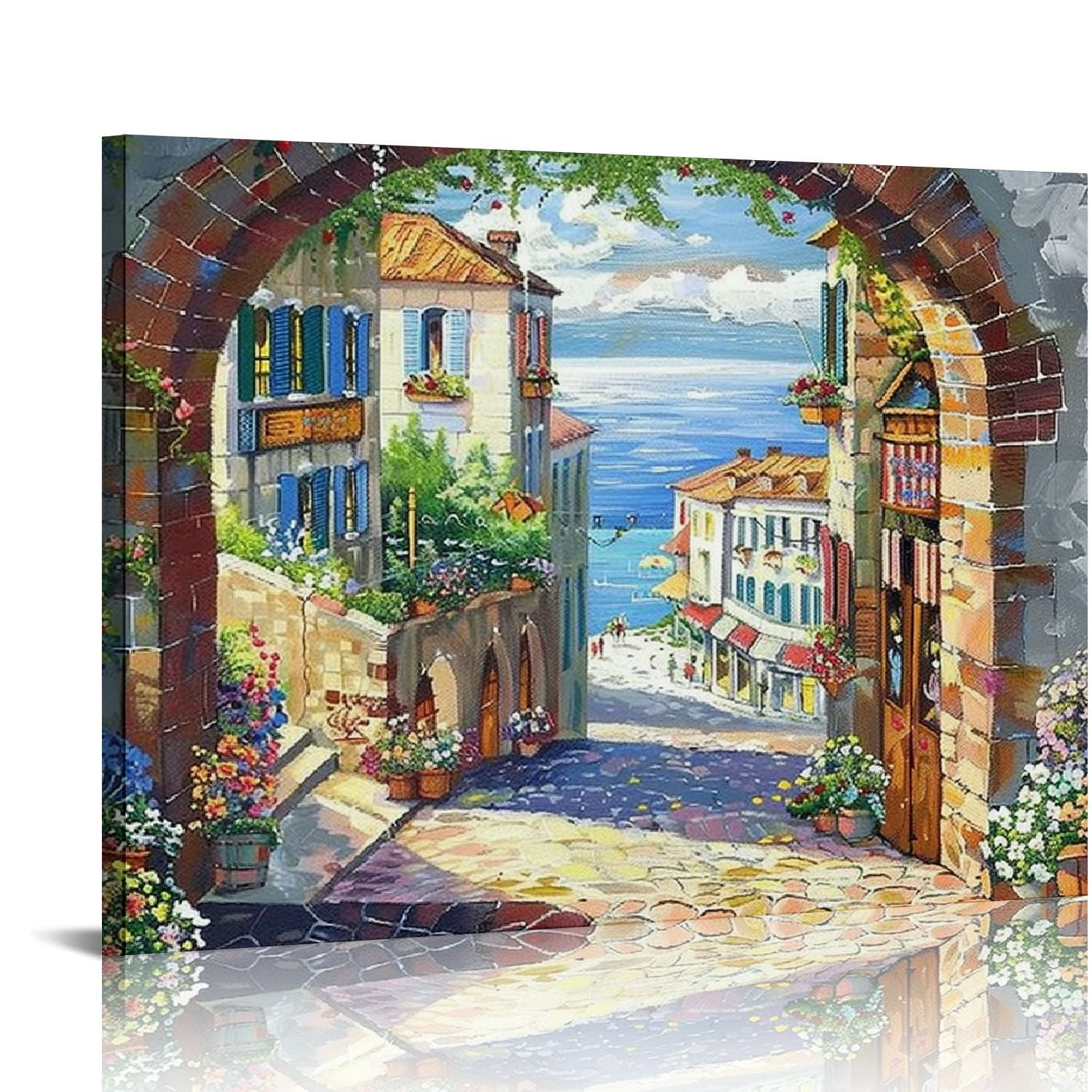 COMIO Italian Town Canvas Wall Art - Coastal Village Painting COMIO Italian Town Canvas Wall Art - Coastal Village Painting