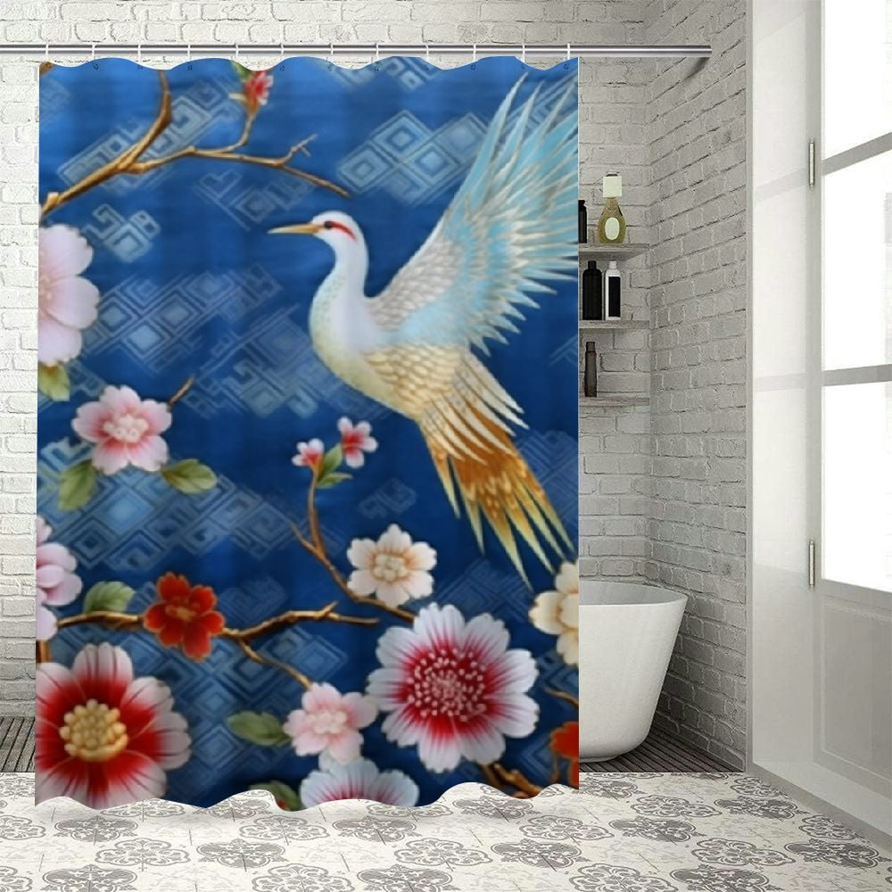 COMIO Japanese Cranes Bird, Cherry Blossoms Shower Curtain for Bathroom ...