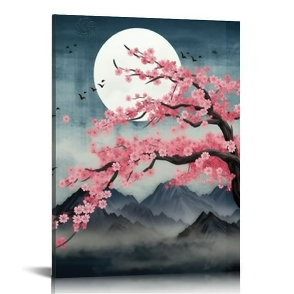 COMIO Japanese Wall Art Cherry Blossom Tree Pictures for Wall Decorations Pink Wall Decor Flower