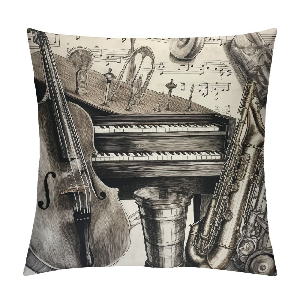 COMIO Jazz Music Throw Pillow Cushion Cover, Illustration of Musical