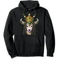 thumbnail image 1 of COMIO Jester Cow Masquerade Mask Mardi Gras Farm Animal Farmer Pullover Hoodie, 1 of 3