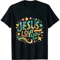 thumbnail image 1 of COMIO Jesus Loves You Retro Groovy Style Graphic Design Women T-Shirt, 1 of 3