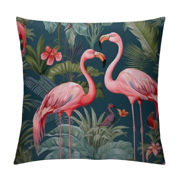 COMIO Jungle Pattern with Toucan, Flamingo and Parrot Throw Pillow Covers Sofa Pillowcase Car Square Throw Pillowcases Home Decoration