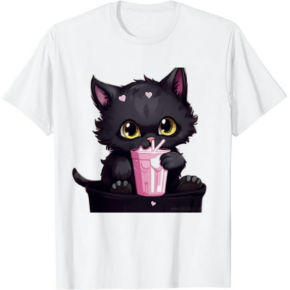 COMIO Kawaii Anime Neko Shirt For Women Girls, Strawberry Milk Cat T-Shirt