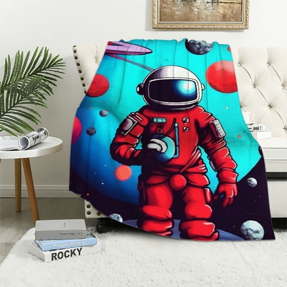COMIO Kids Blanket, Astronaut Spaceship Galaxy Throw Blanket, Cute Flannel Soft Plush Baby Kid, Gifts for Kids Boys for Daycare, Bed, School Blanket, Travel Blanket (Astronaut 01)