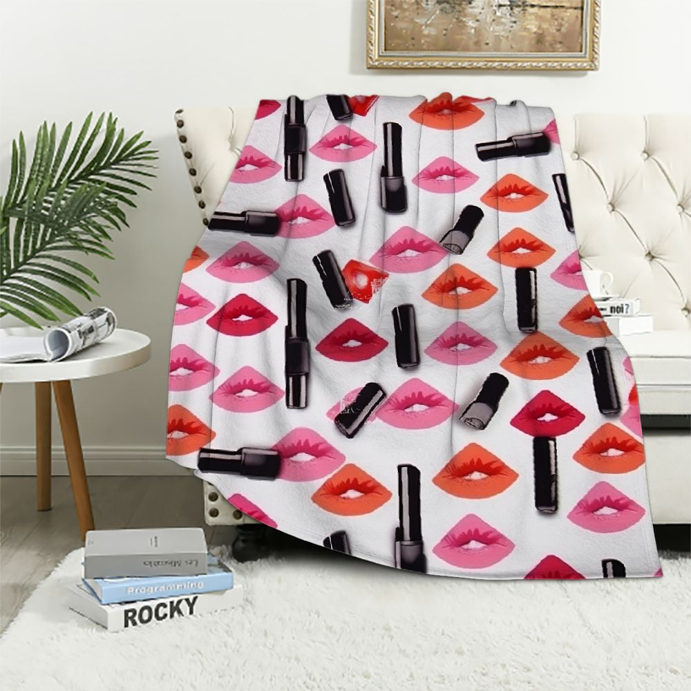 COMIO Kiss Throw Blanket, Feminine Red Lips Flannel Blanket, Lipstick ...